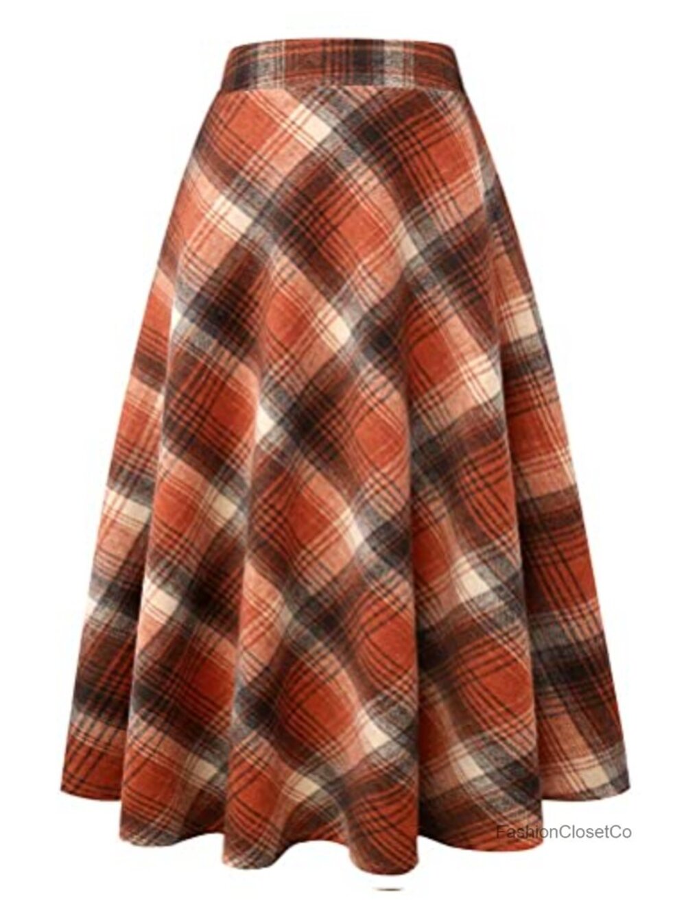 Wool Blend Maxi Skirt High Waist A-Line Plaid Flared Winter Fall